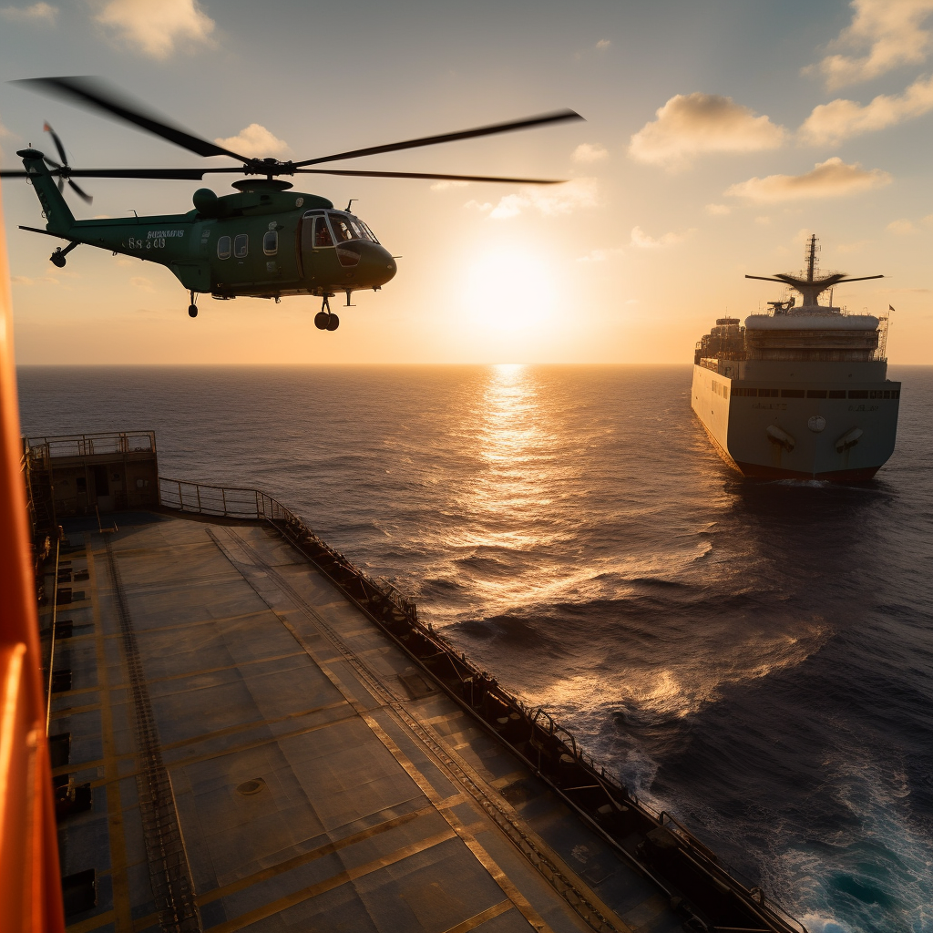 Sunlit Arrival: Helicopter Landing on a Moving Cargo Ship