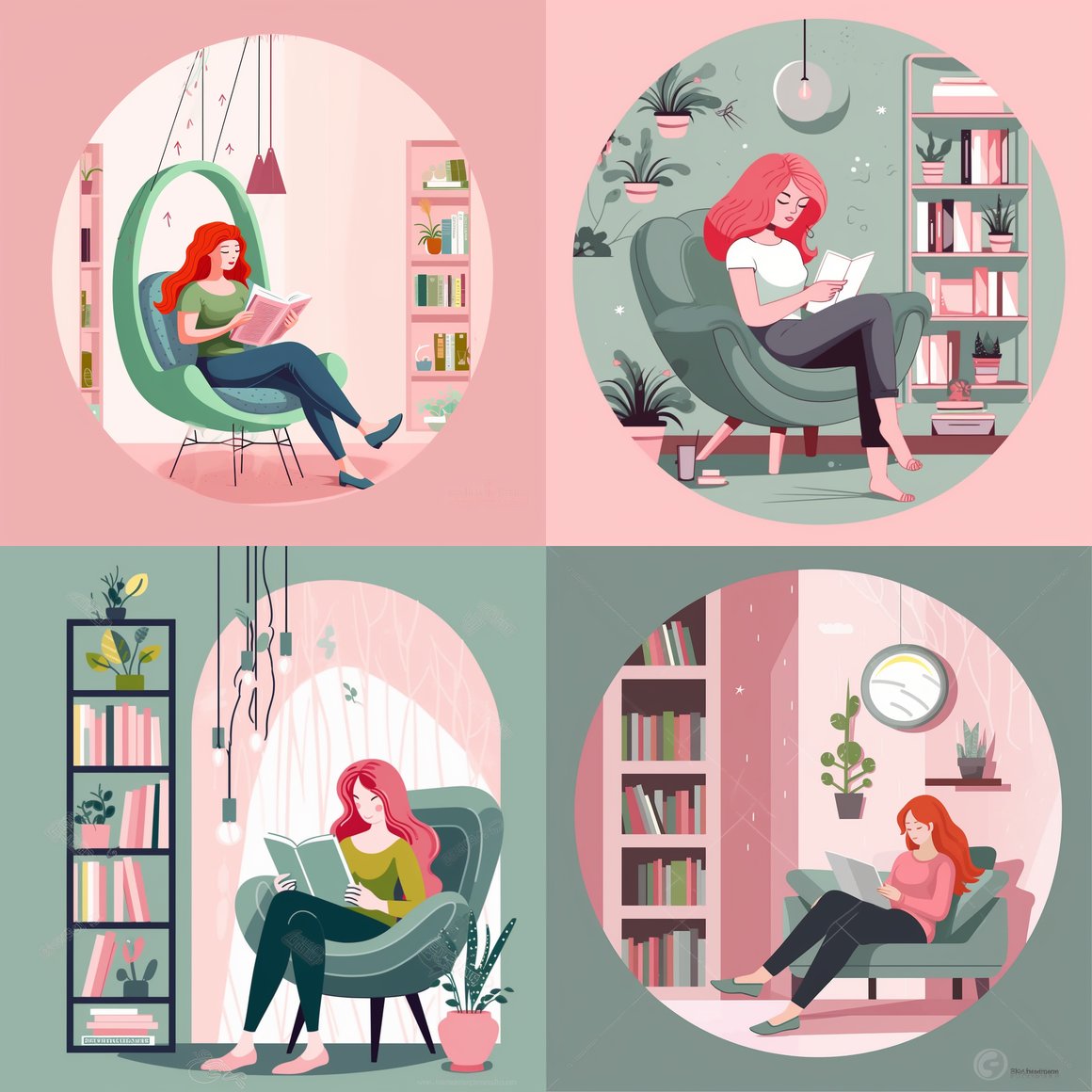 Chilled Out Mid-Trip Reading Retreat with Stylish Pink-Haired Woman Vector Illustration