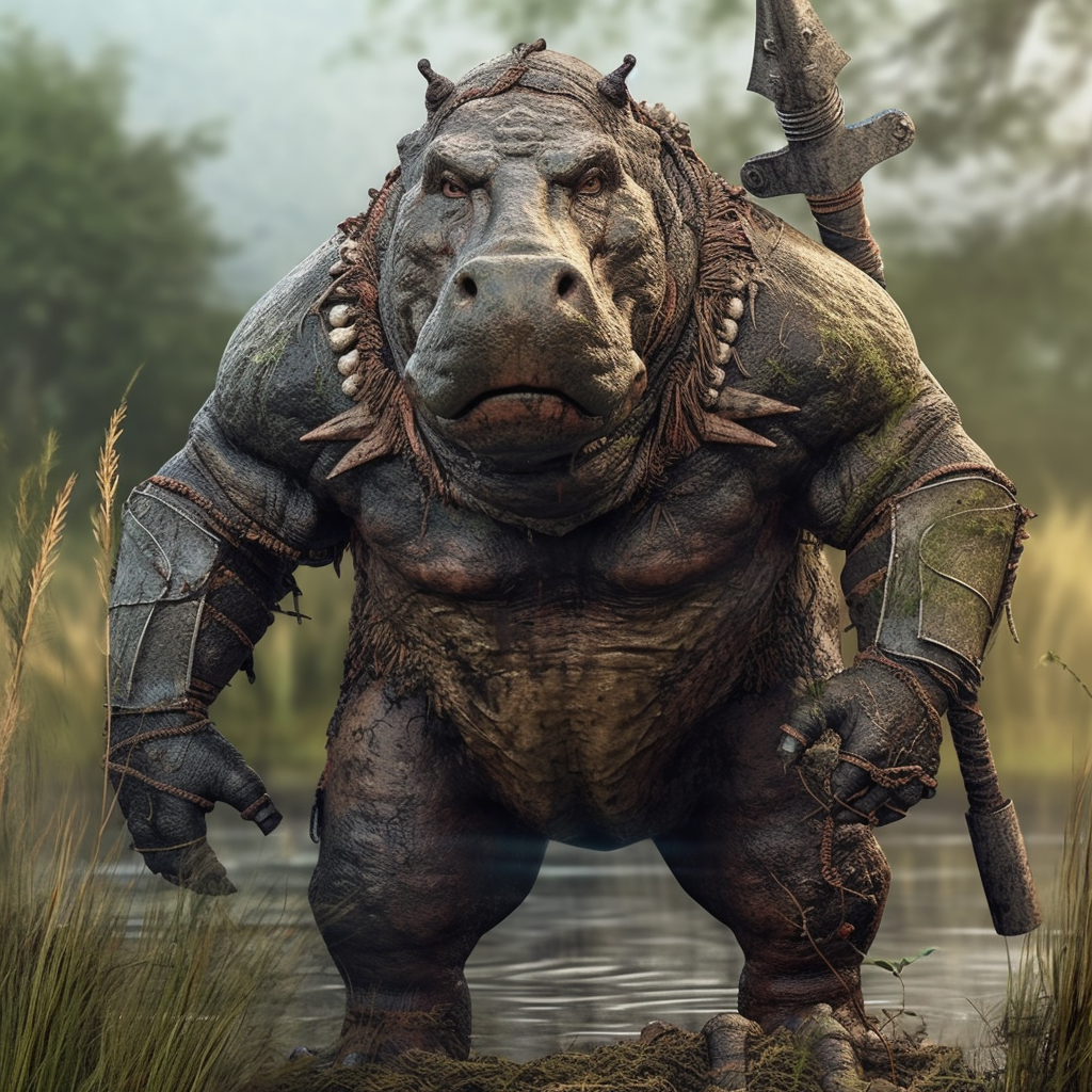 Armored Titan: Portrait of a Warrior Hippo in Wilderness