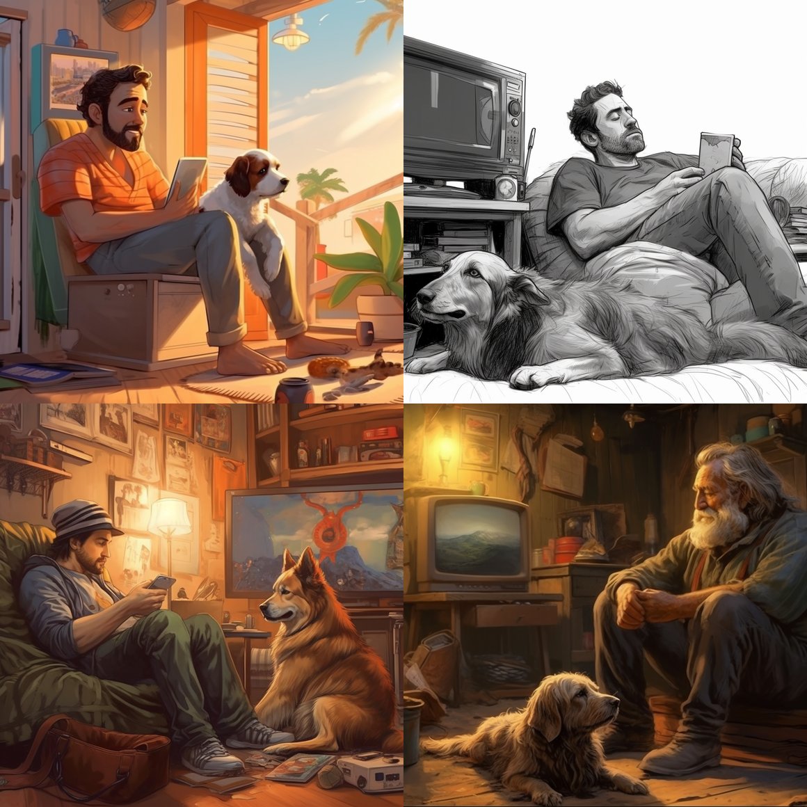 A Tranquil Scene of Man, Dog, and TV in 4K HD