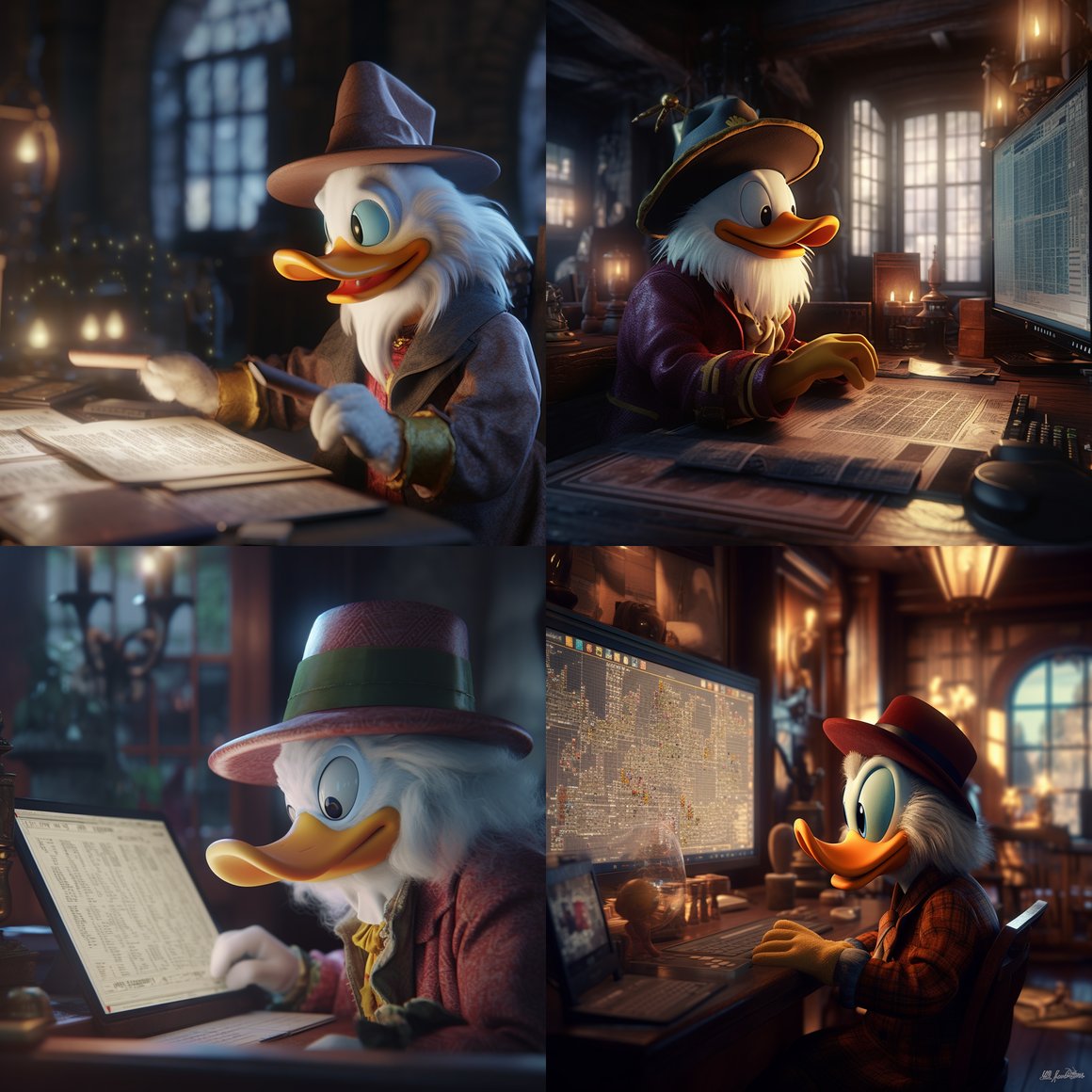 Ultra-High-Definition Photorealistic Journey of Scrooge McDuck in Trading World