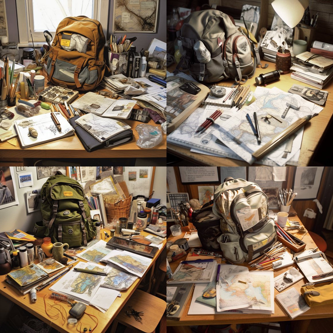 Artistic Chaos: Close-Up Photography of a Hiker's Desk