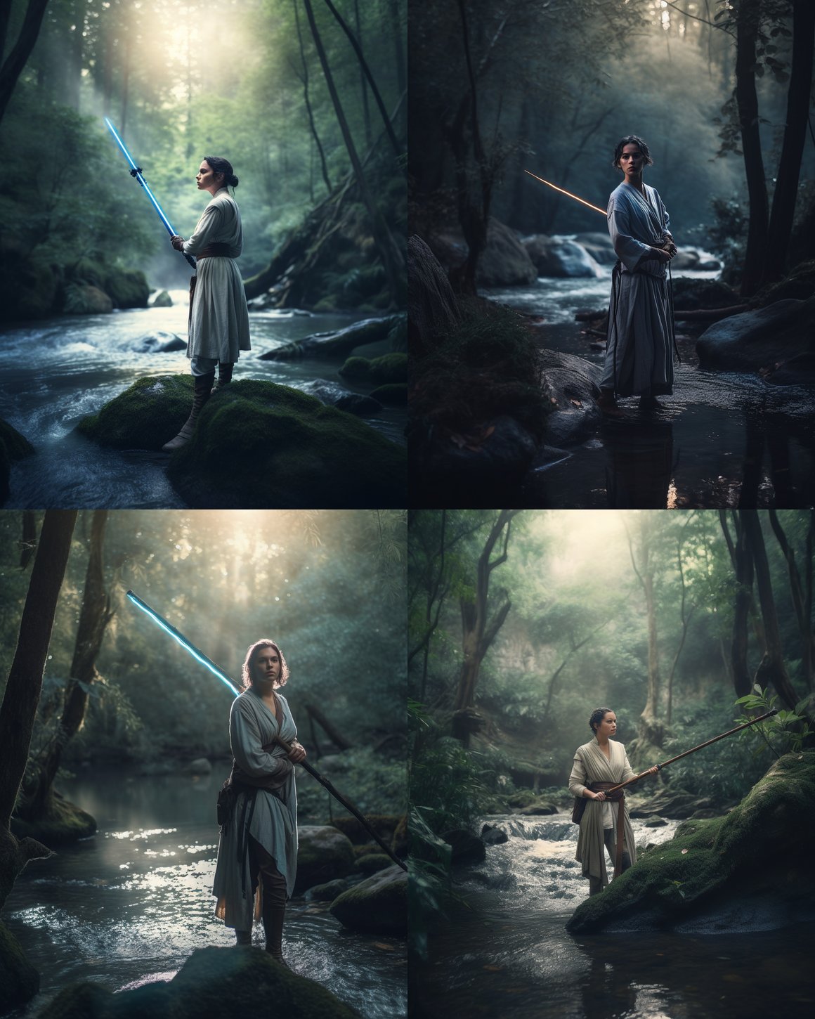 Rey Skywalker's Mid-Journey Lightsaber Training in Scenic Wilderness