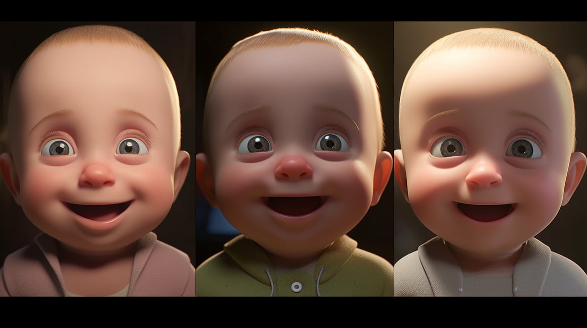 A Trio of Baby-like Characters' Dramatic Smile Journey in 32K Ultra HD