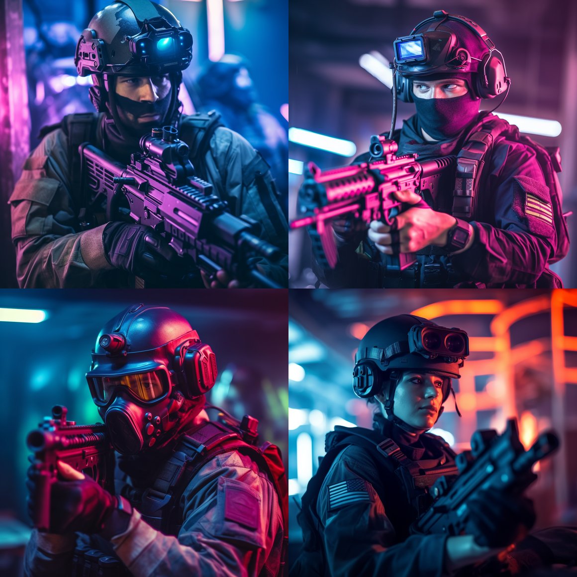 Neon Nights: Realistic Closeup of Indoor Airsoft Gamers