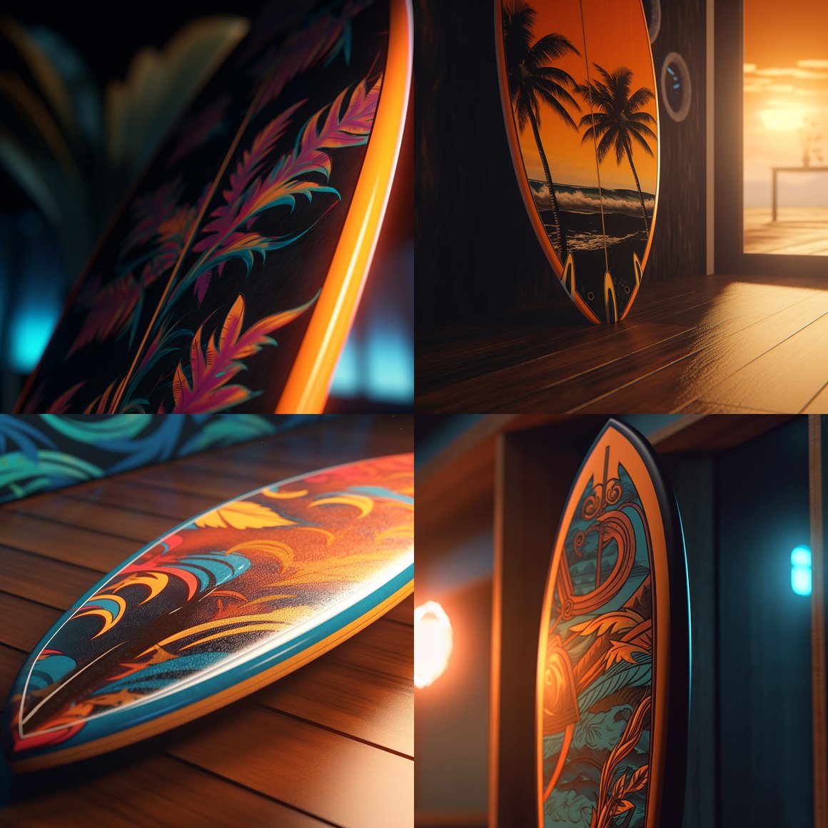 Retro Surfboard Journey: Mid-Point Cinematic Placement