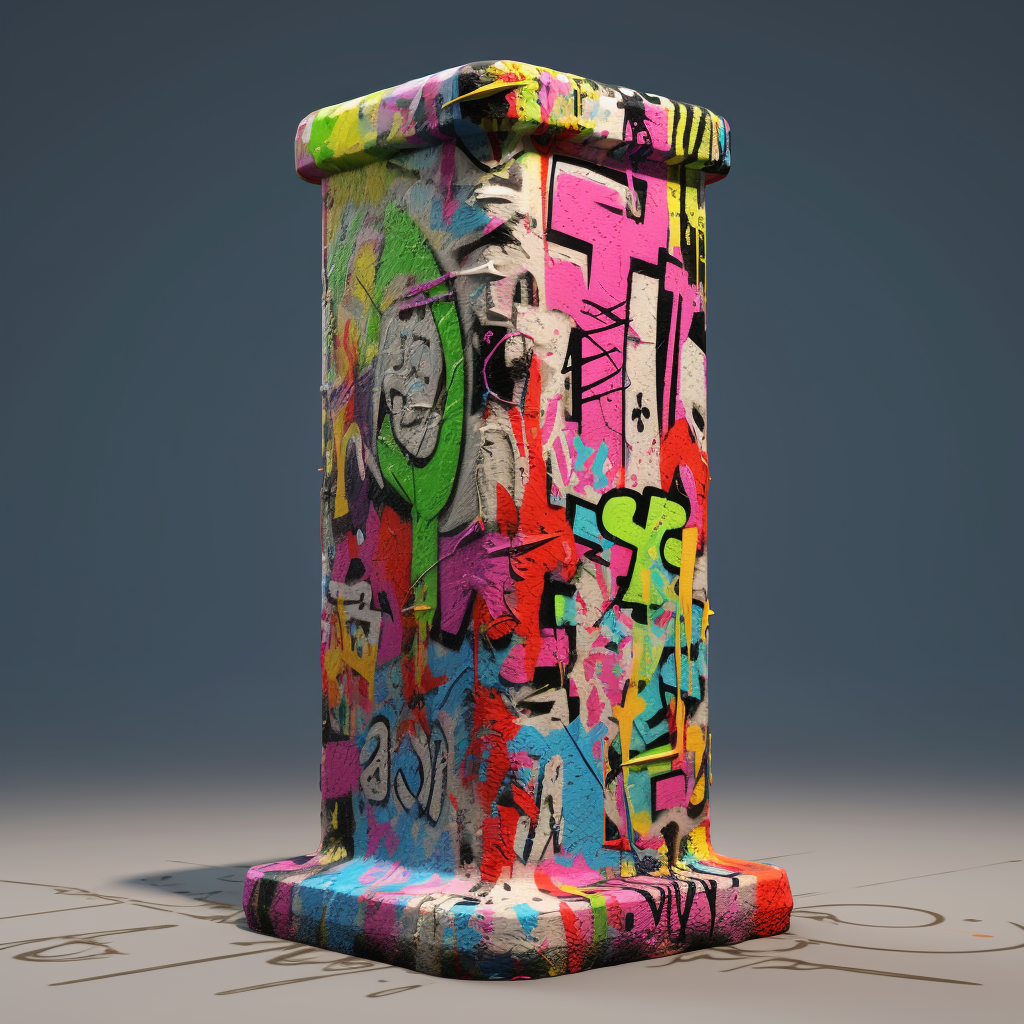 Urban Artistry: Graffiti-Infused Statue Pedestal 3D Model