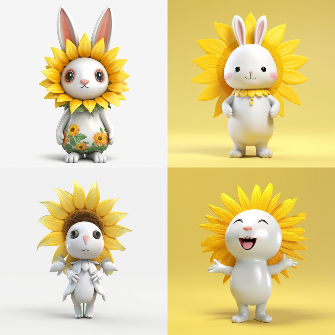 Sunflower Bunny Figurine 3D Rendering in Blender