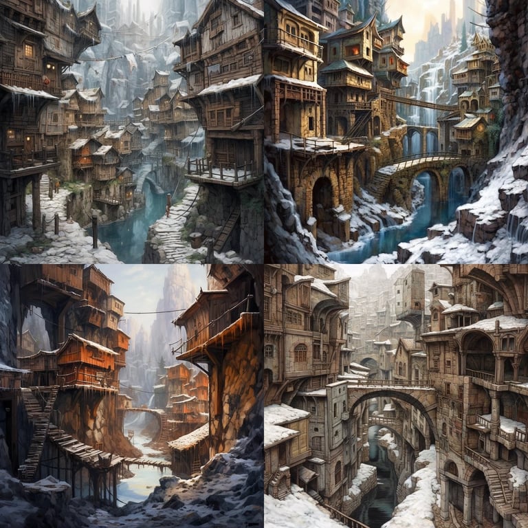 Frozen Ravine Settlement: A Mid-Journey Exploration Prompt | NeoPrompt