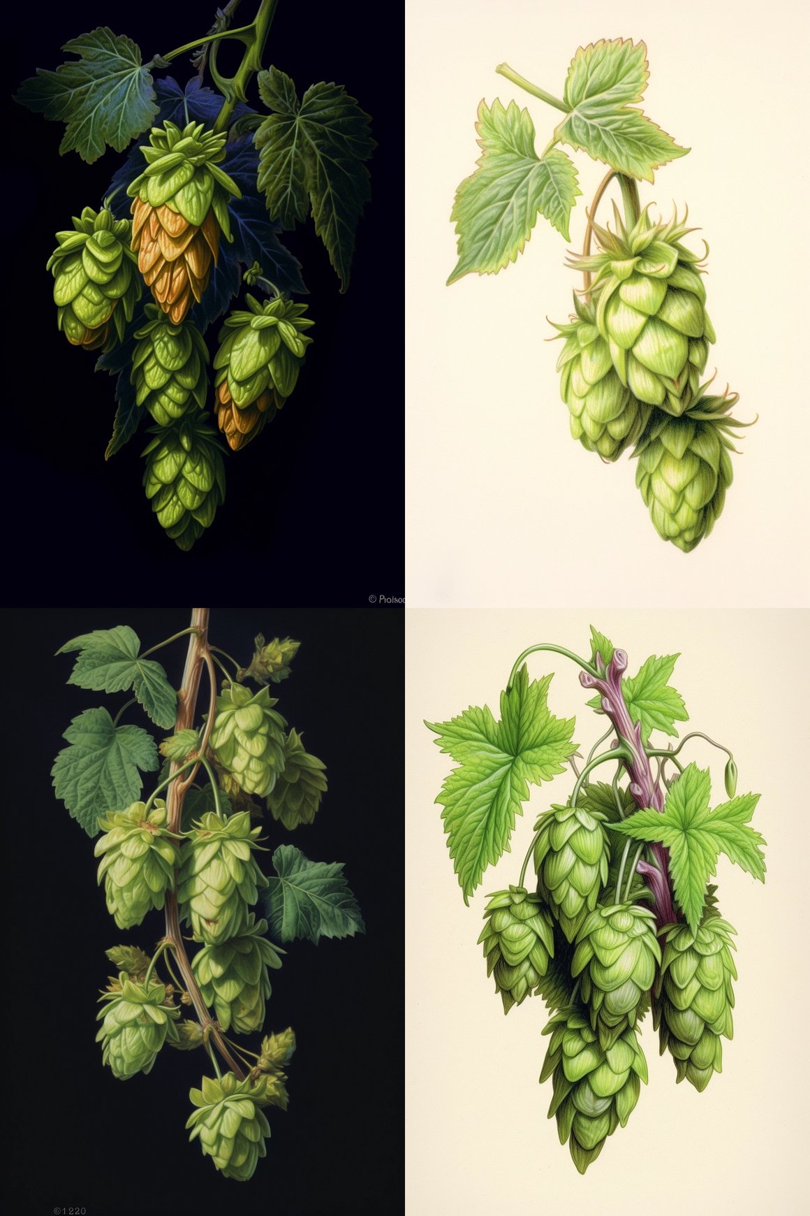 Detailed Colored Pencil Rendering of a Hop Cone