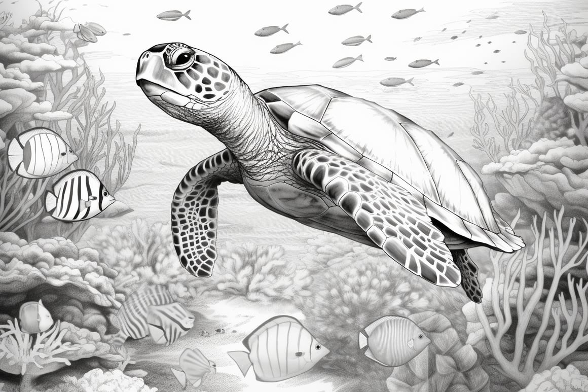 A Turtle Adventure High Definition 8K Coloring Page