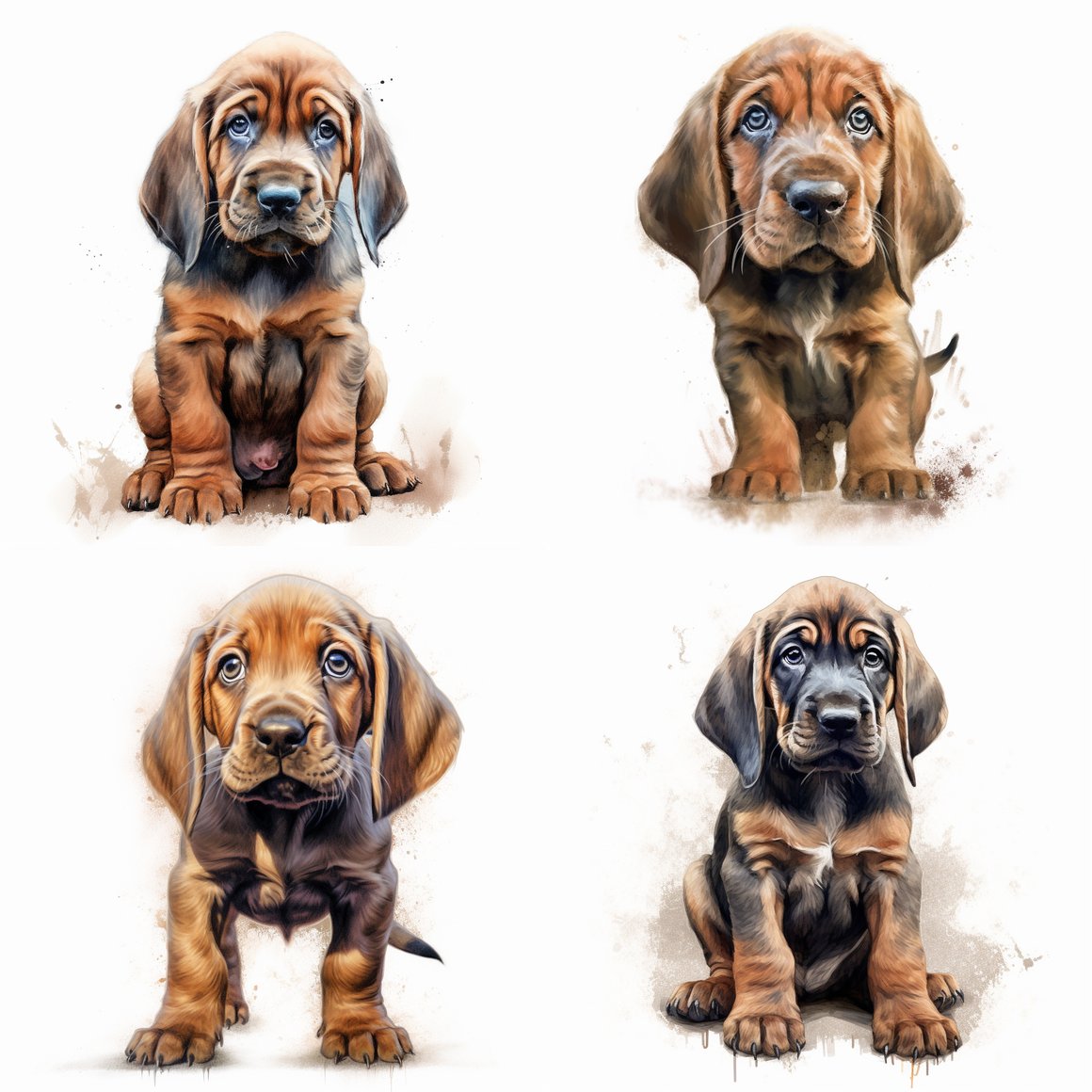 Detail-Oriented Illustration of a Scruffy Baby Bloodhound in the Midst of its Journey