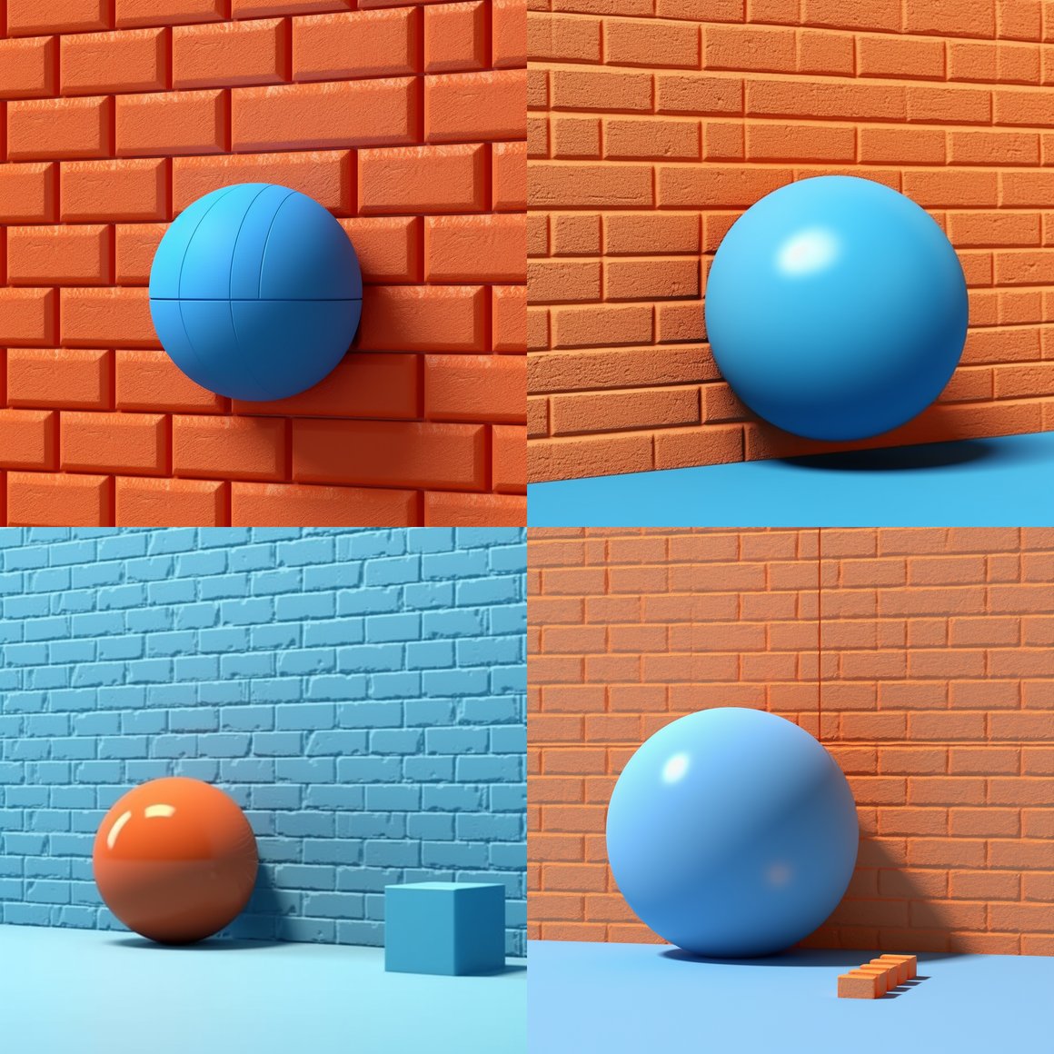 Classic 3D Animation: Blue Ball Meets Orange Brick Wall