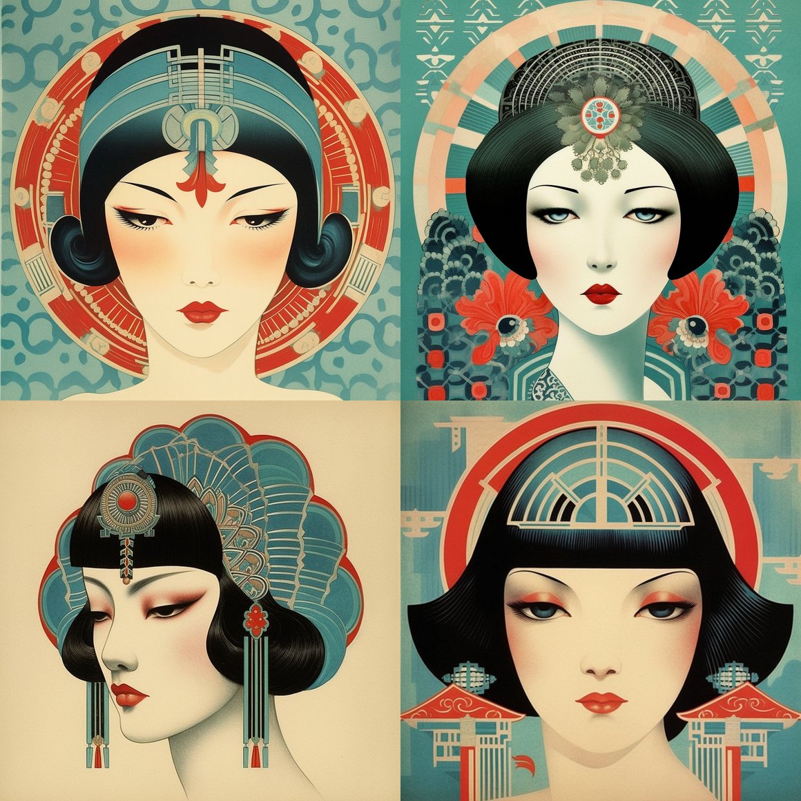 Art Deco Meets Japanese Ink: A Stylish Fusion Illustration
