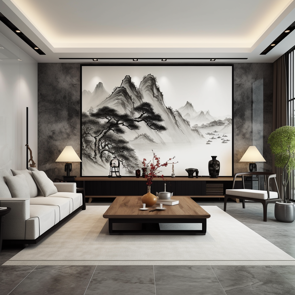 A Traditional Chinese Living Room Through a Two-Point Perspective