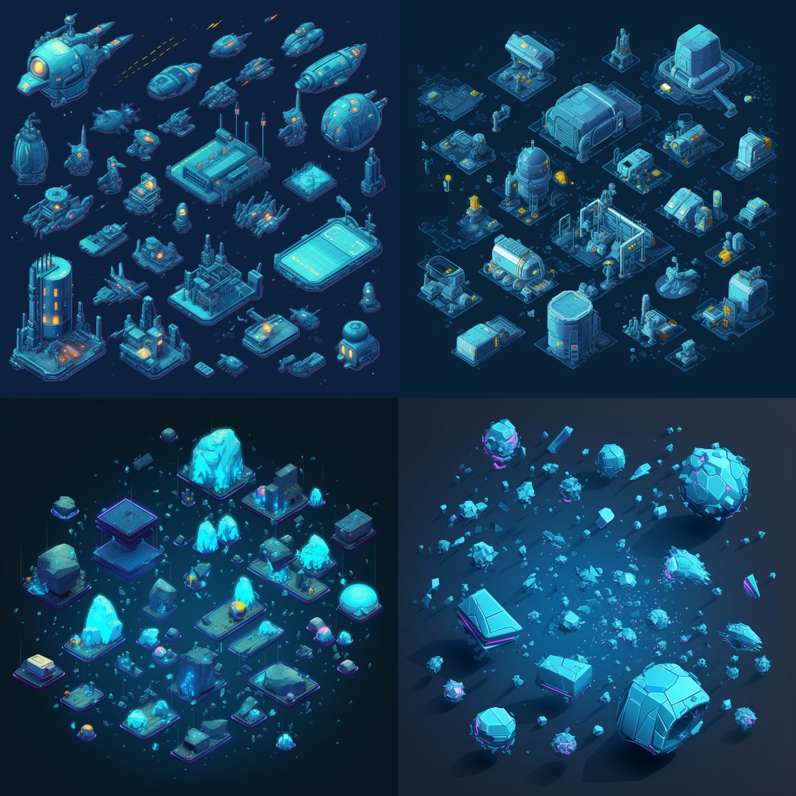 Neon Blue Isometric Space Debris Asset Update