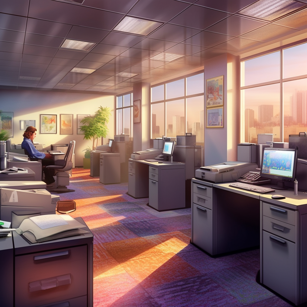 Mid-workday Snapshot at a Modern Office Scene