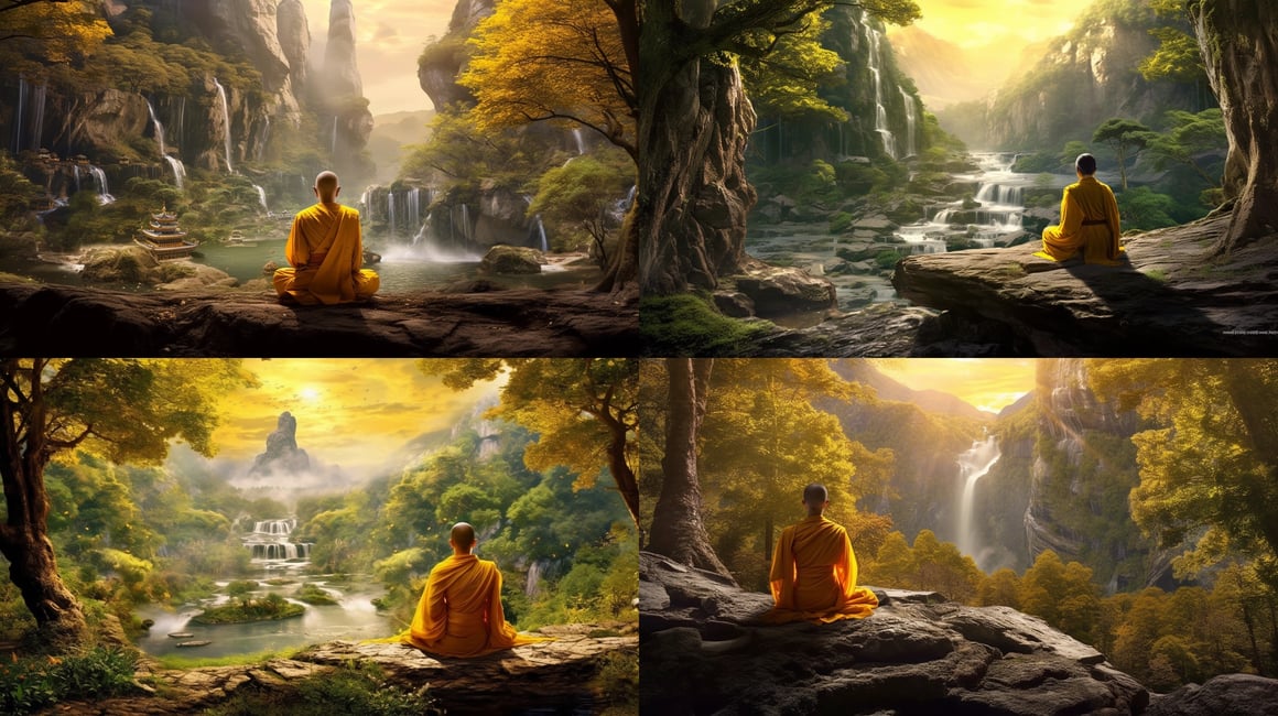A Tibetan Monk's Journey Through Serene Landscapes