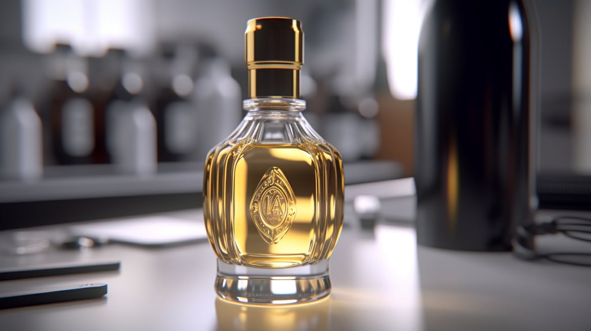 Detailed Golden Logo Rendering on Cosmetic Bottle