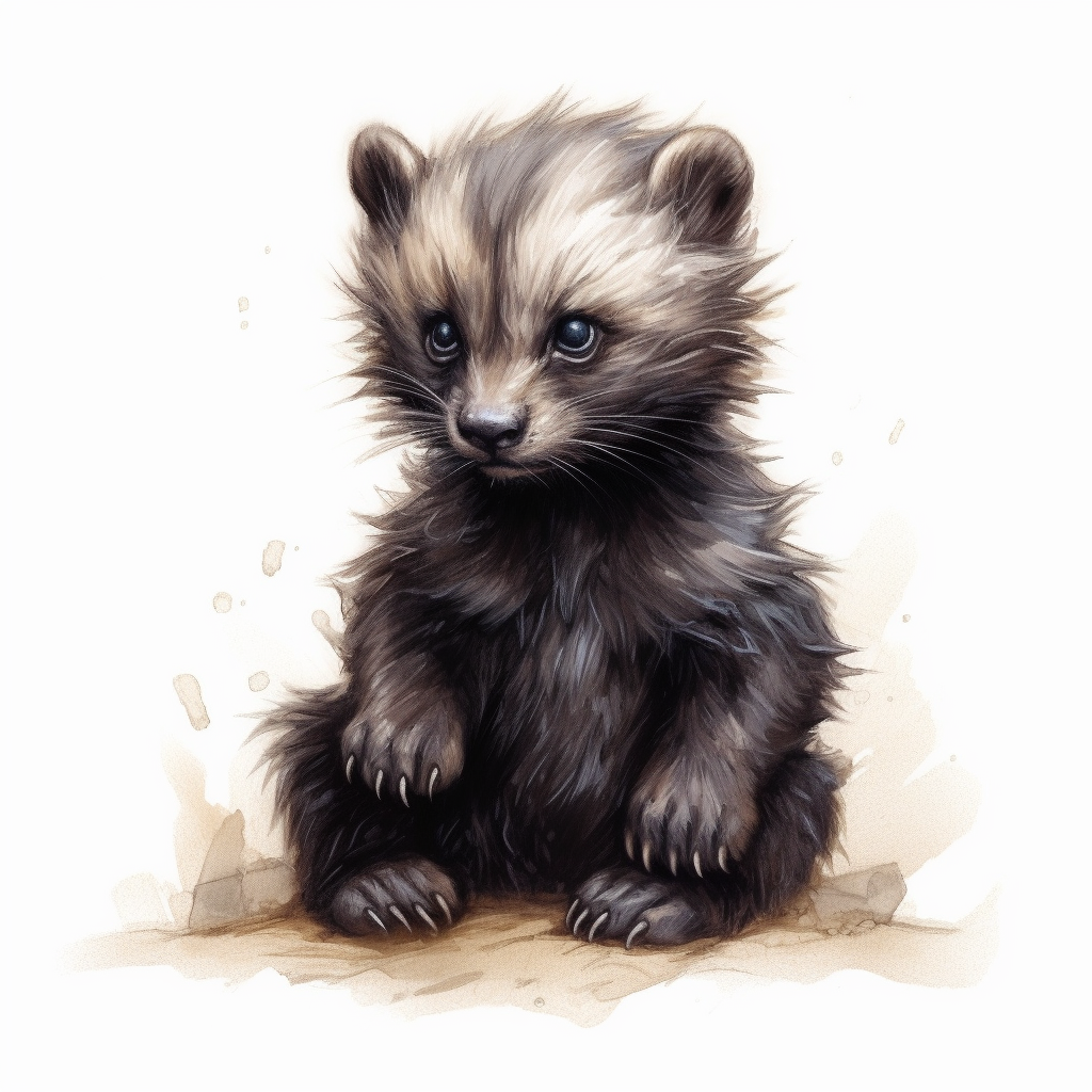 Detailed Illustration of a Scruffy Baby Wolverine Cub