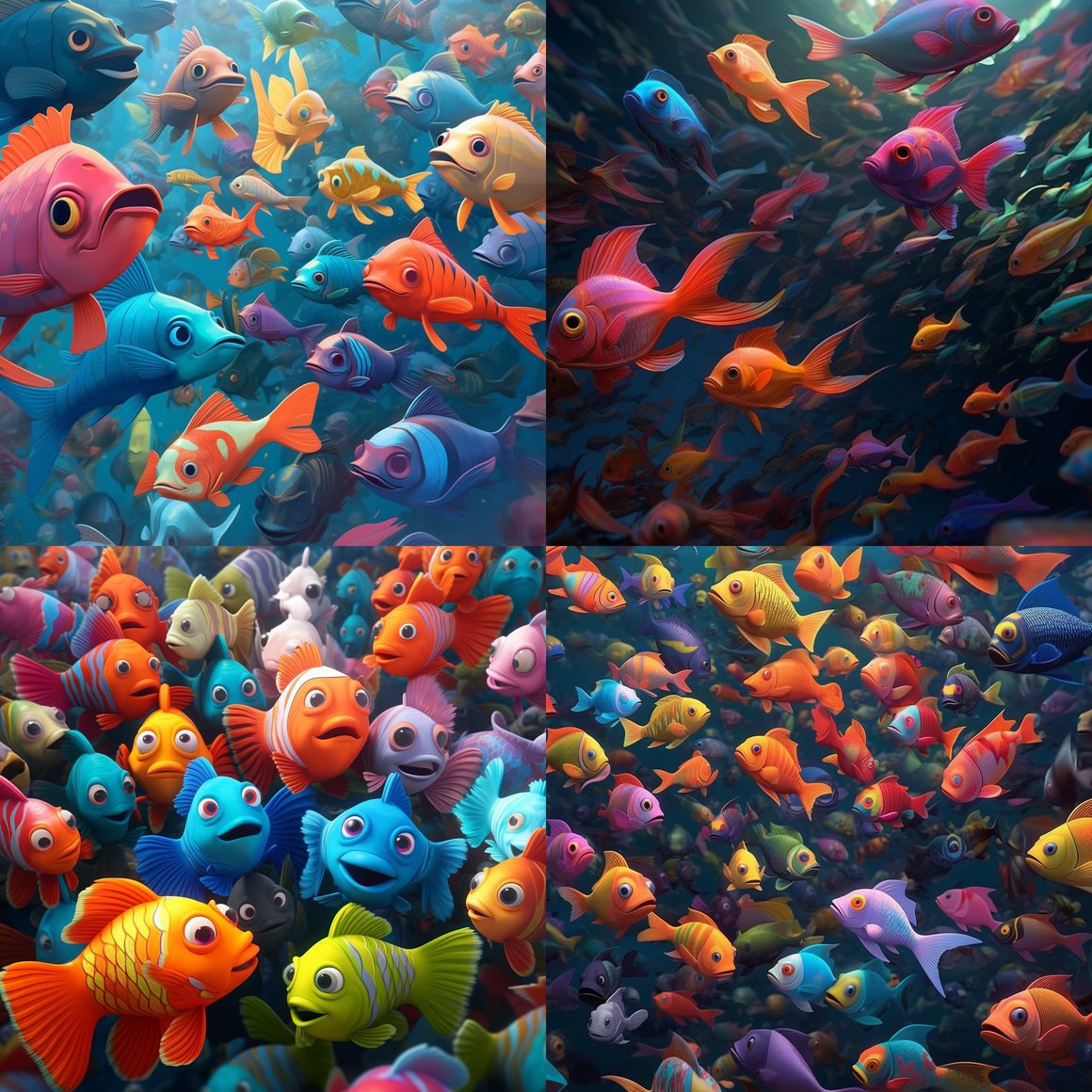 Concept Art Exploration of a Vibrant Fish Crowd Prompt | NeoPrompt