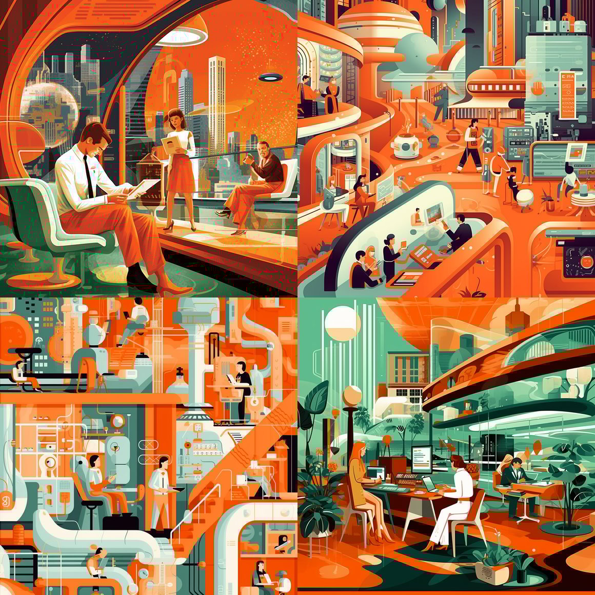 Retro-Futuristic Digital Work Flexibility Illustration