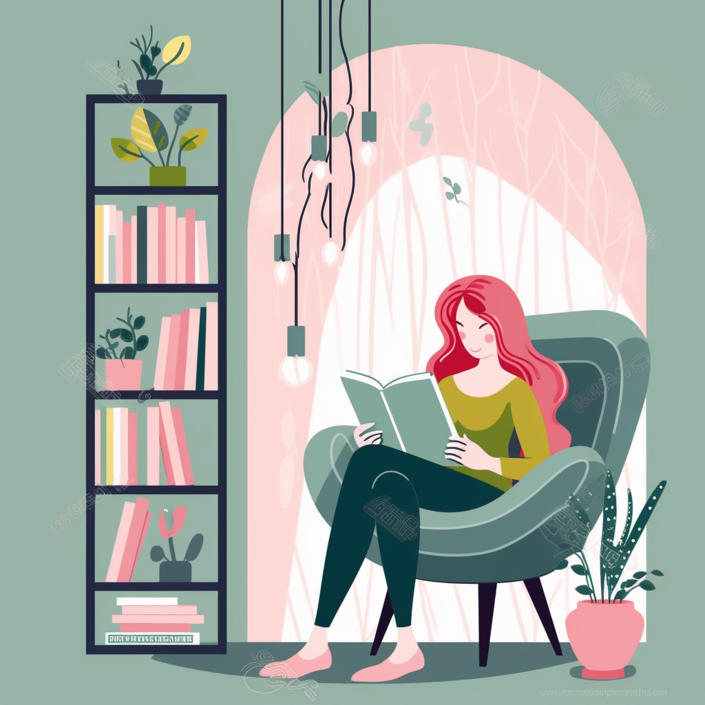 Chilled Out Mid-Trip Reading Retreat with Stylish Pink-Haired Woman Vector Illustration
