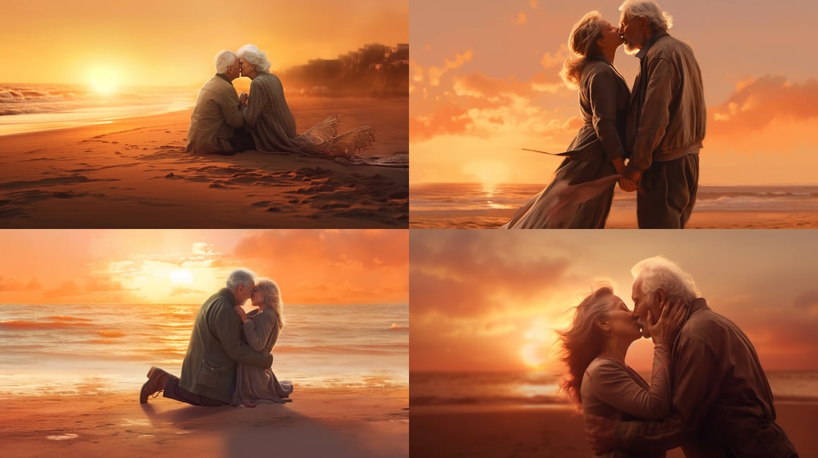 Midlife Love: Beach Sunset Embrace