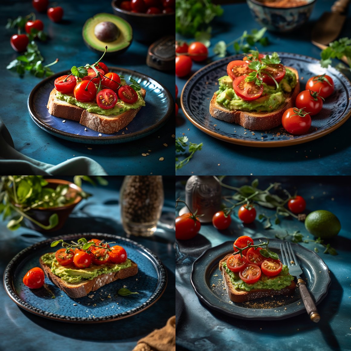 Midday Delight: Avocado Toast Styling on Blue Plate