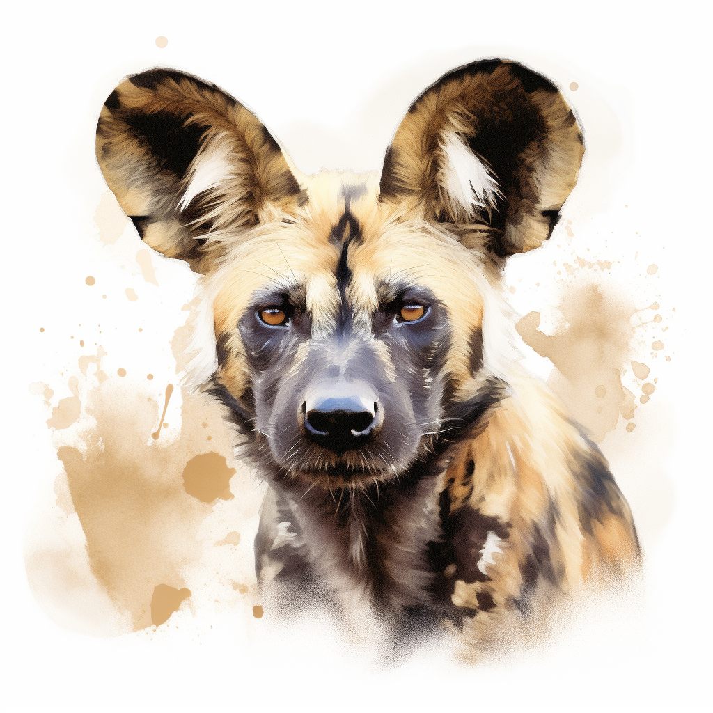 Detailed Illustration of an African Wild Dog on a Pale Canvas