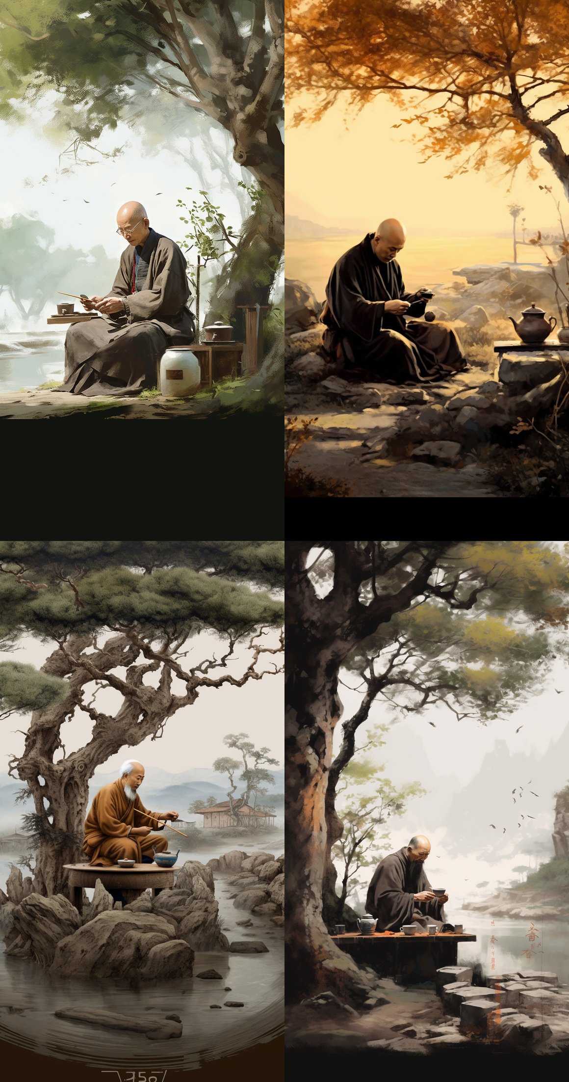 Chinese Calligraphy Landscape and Yixing Clay Teapot Creation in 8k Resolution