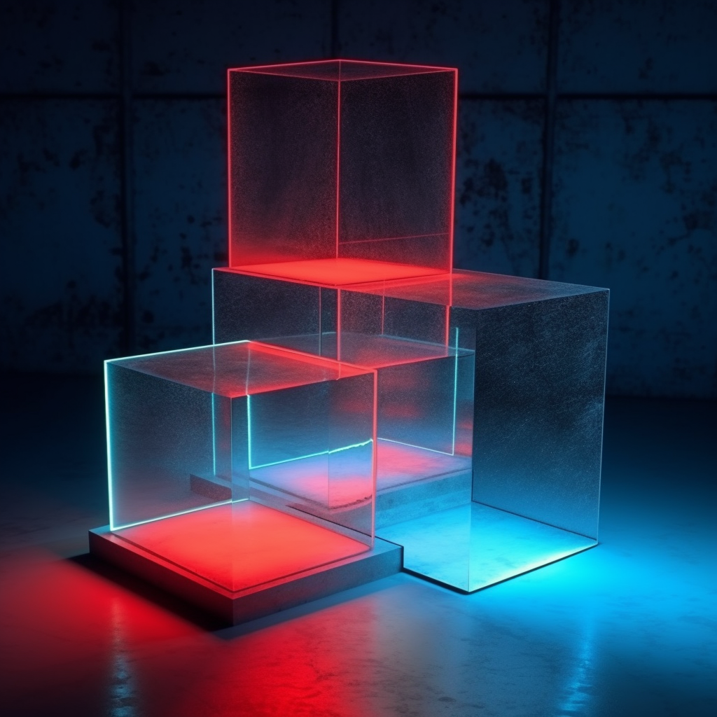 Neon Geometry: Balancing Cubes Mid-Journey in 3D Space