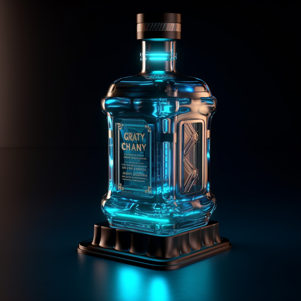 Midnight Blue: A 3D Journey with Retro Gin Bottle