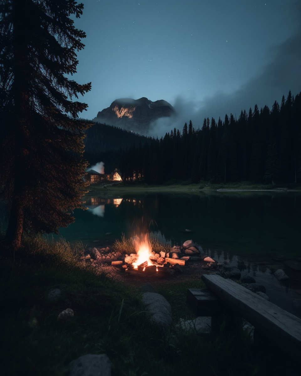 Midnight Camping by the Lakeside