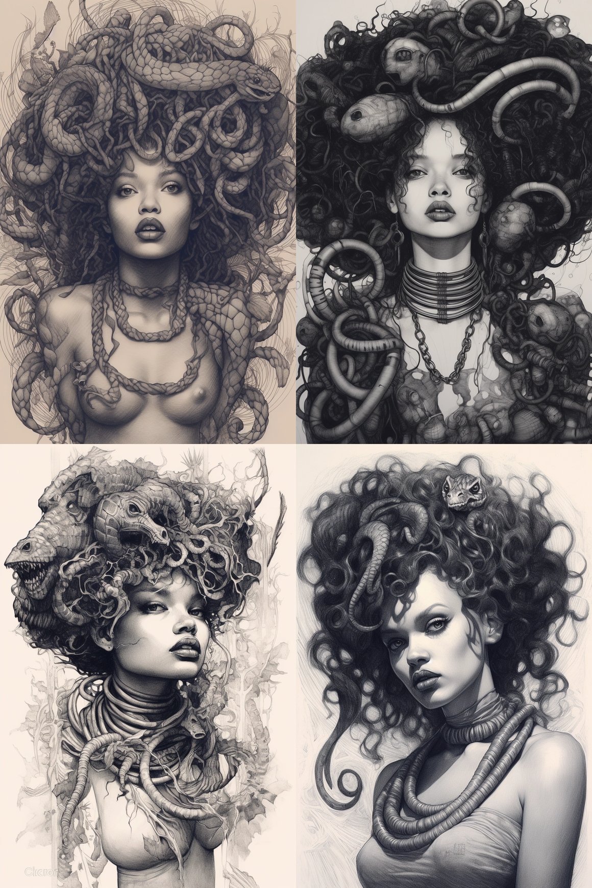 Rhianna-Medusa Hybrid: Midway Through the Biro Pen Journey