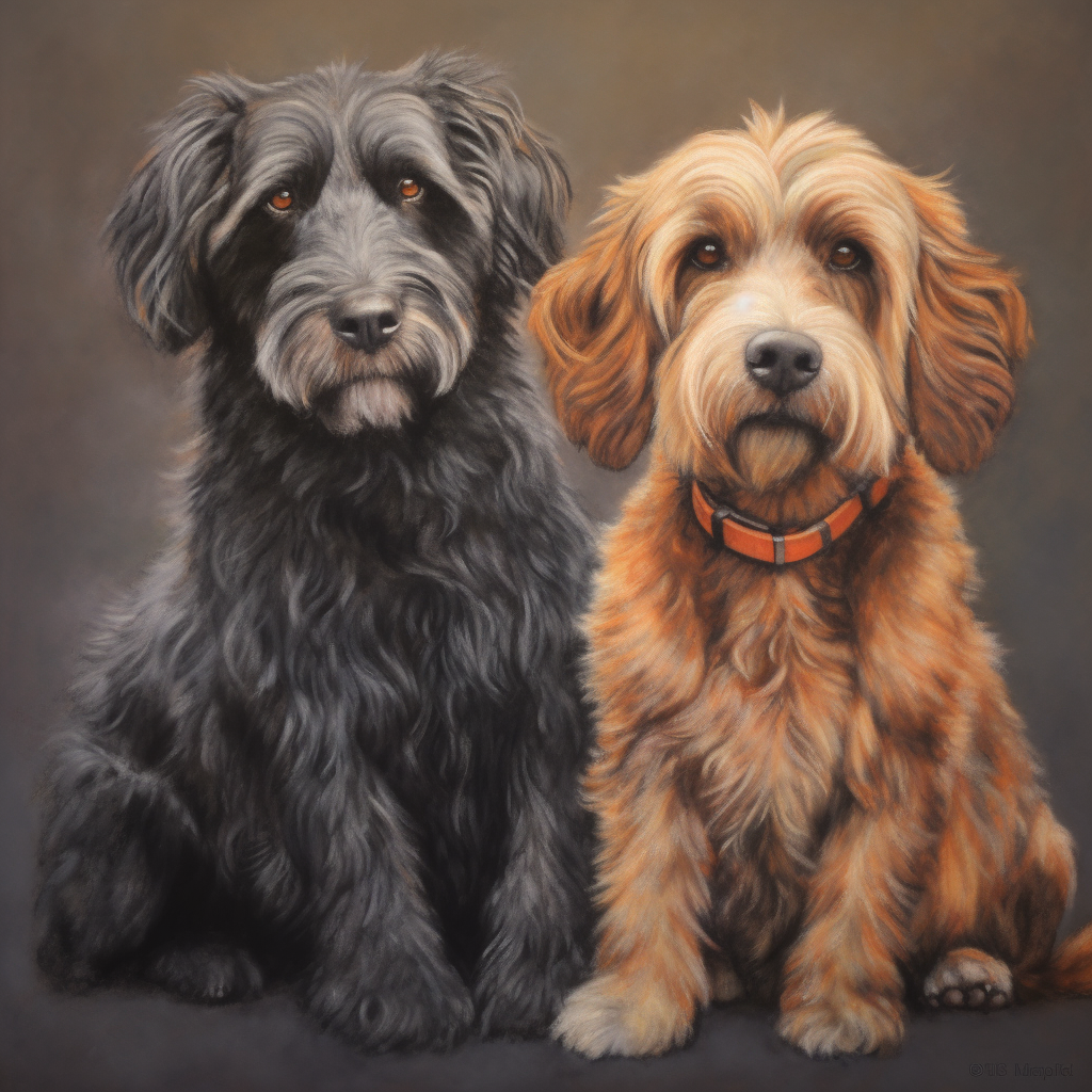 Companions in Contrast: A Pastel Portrait of Two Doodles