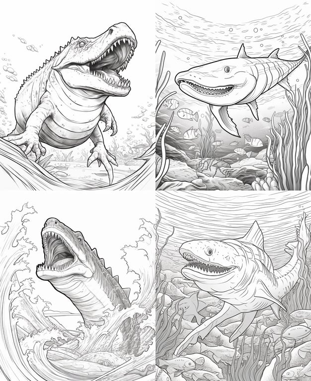 Mosasaurus Cartoon Illustration Coloring Page Prompt | NeoPrompt