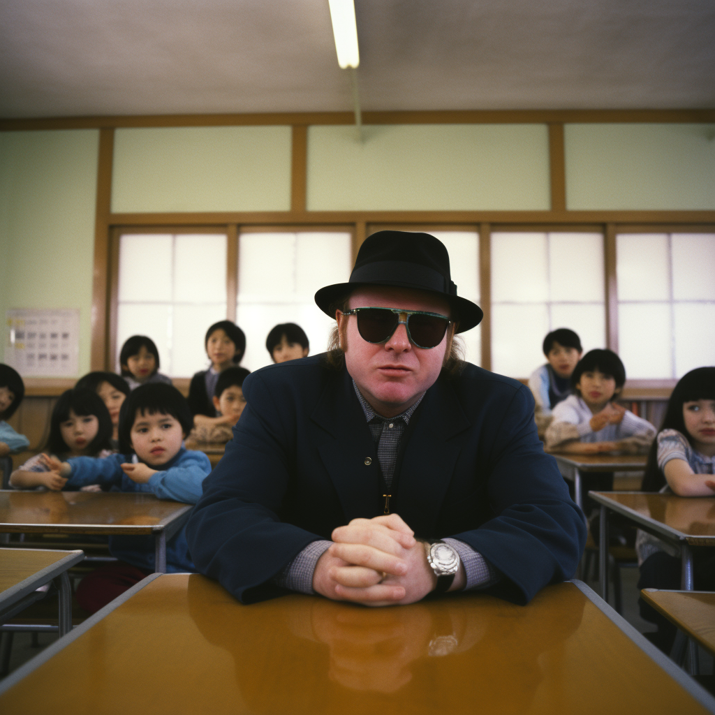 A Sunglass-Clad Rock Legend in a Japanese Elementary School