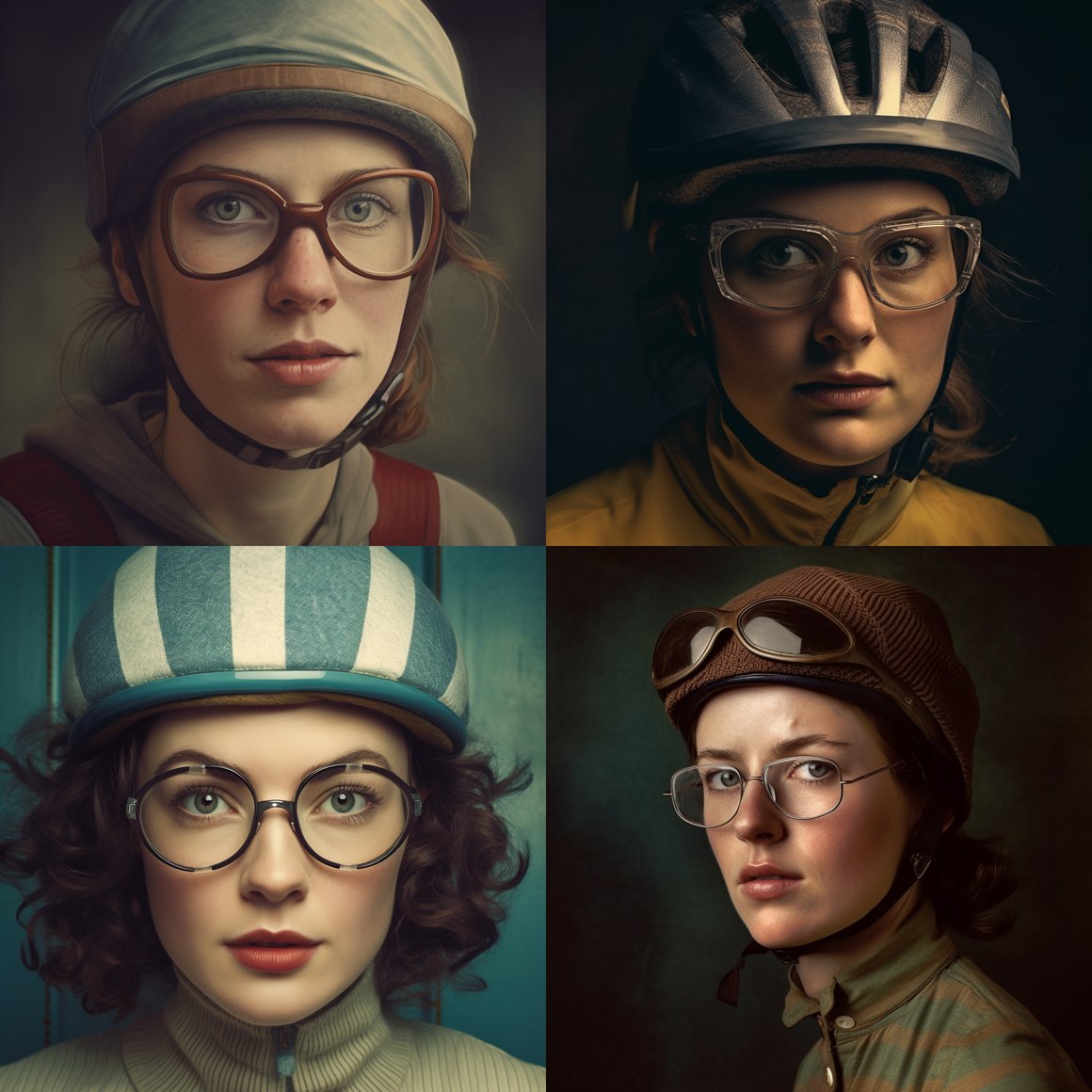 Retro Cycling Journey: Female Cyclist's Mid-Ride Portrait