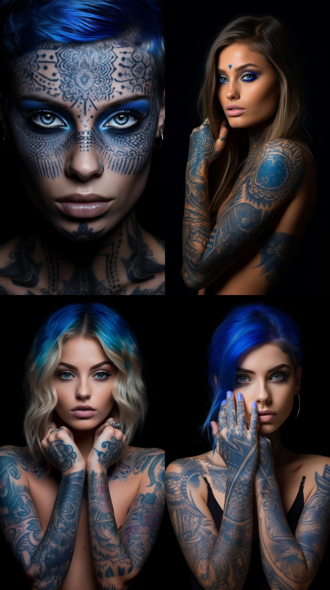 Retrato de una Modelo de Tatuajes en Estudio Oscuro