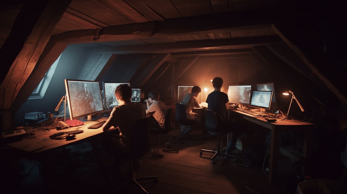 Midnight Gaming in the Countryside Attic: A Visual Journey