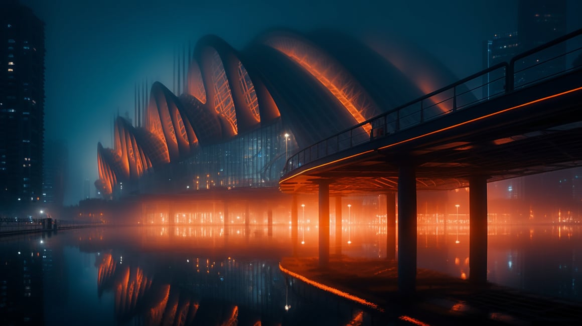 Neon Dusk: A Futuristic Calatrava-styled Cityscape