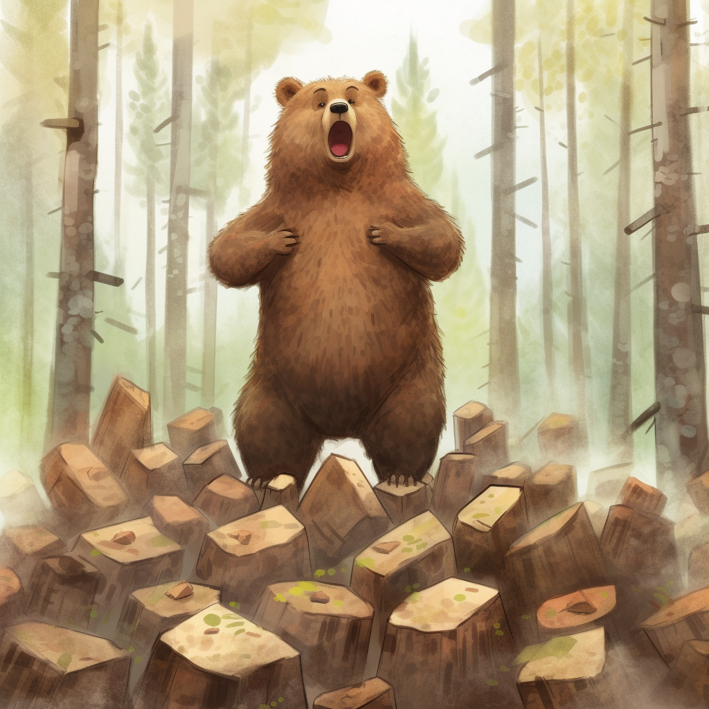 Midnight Encounter: Agitated Bear Illustration