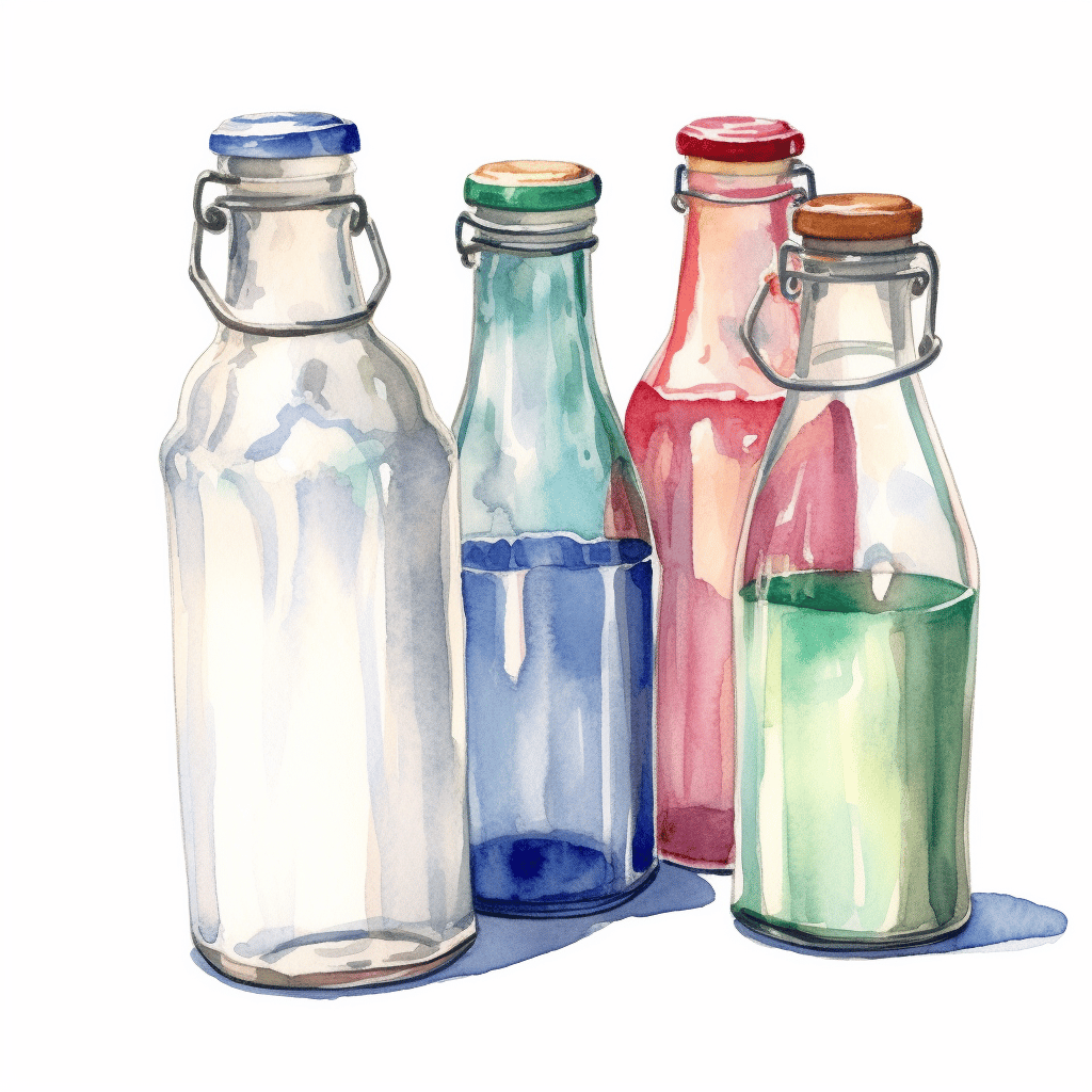 A Watercolor Display of Realistic Milk Bottles