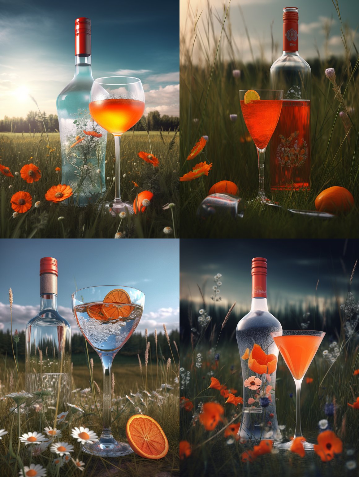 Chilled Martini Cocktail on a Blooming Meadow