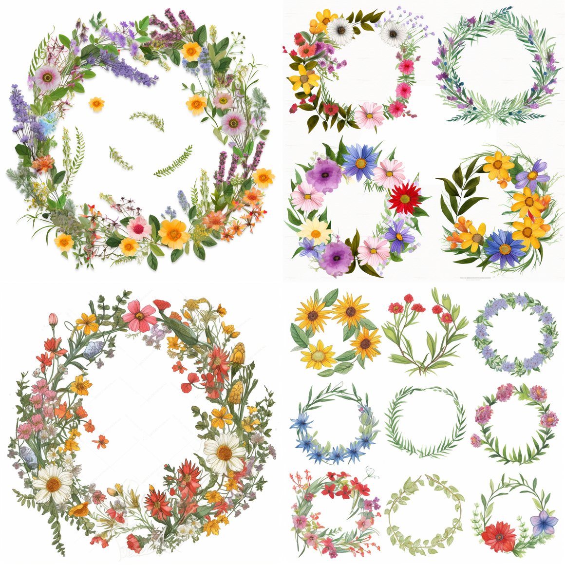 Summer Wildflower Border Wreaths Clipart Progress