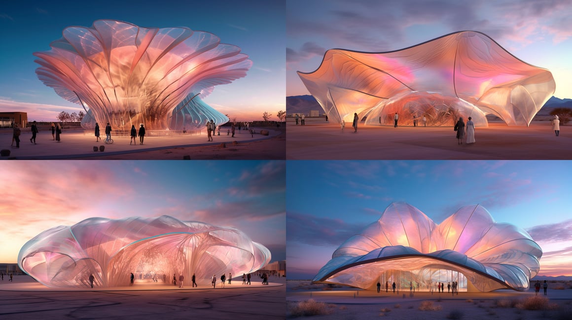 A Transparent Architectural Odyssey at Sunset