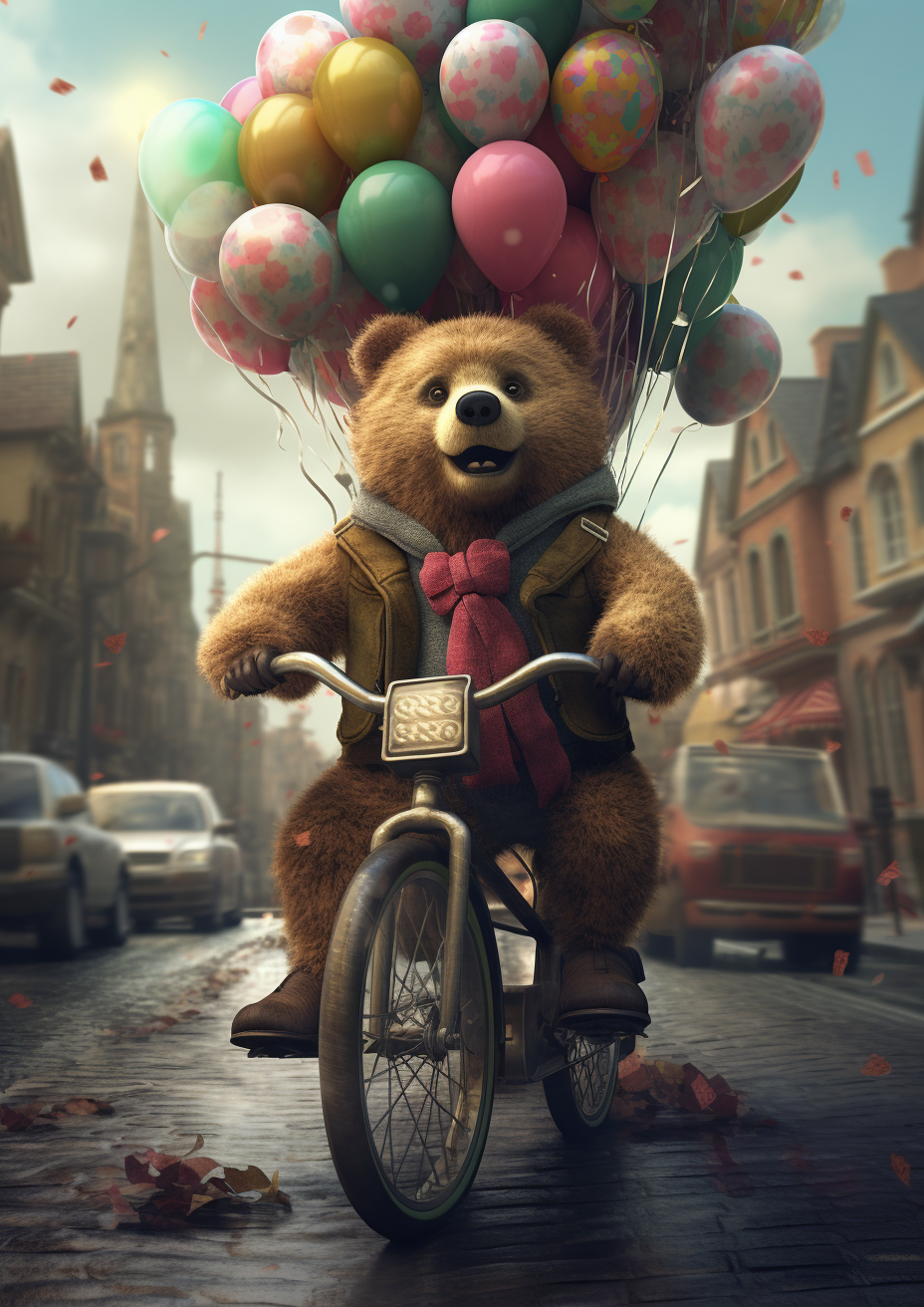 Cinematic Journey: Hyper-detailed Bear on Bike Image
