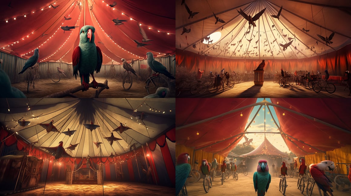 Circus Spectacle: Aerial Acrobatics of Bicycling Birds