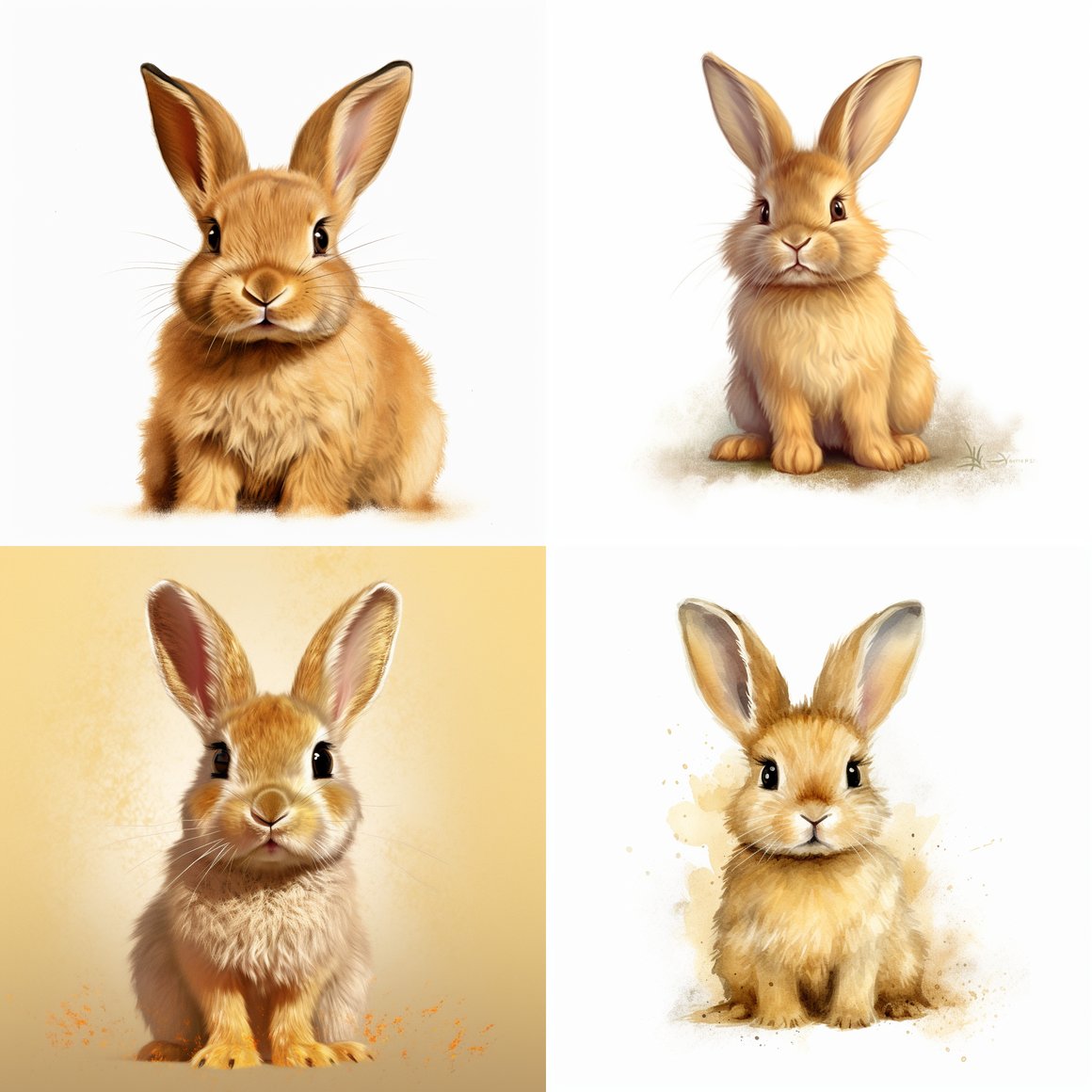 Detailed Illustration of an Adorable Baby Golden Rabbit Mid-Journey